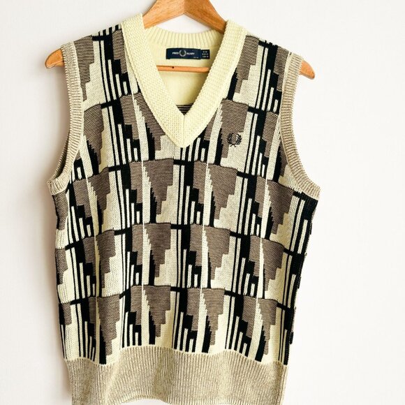 Fred Perry jacquard knitted tank Wax Yellow 10 - Picture 1 of 6